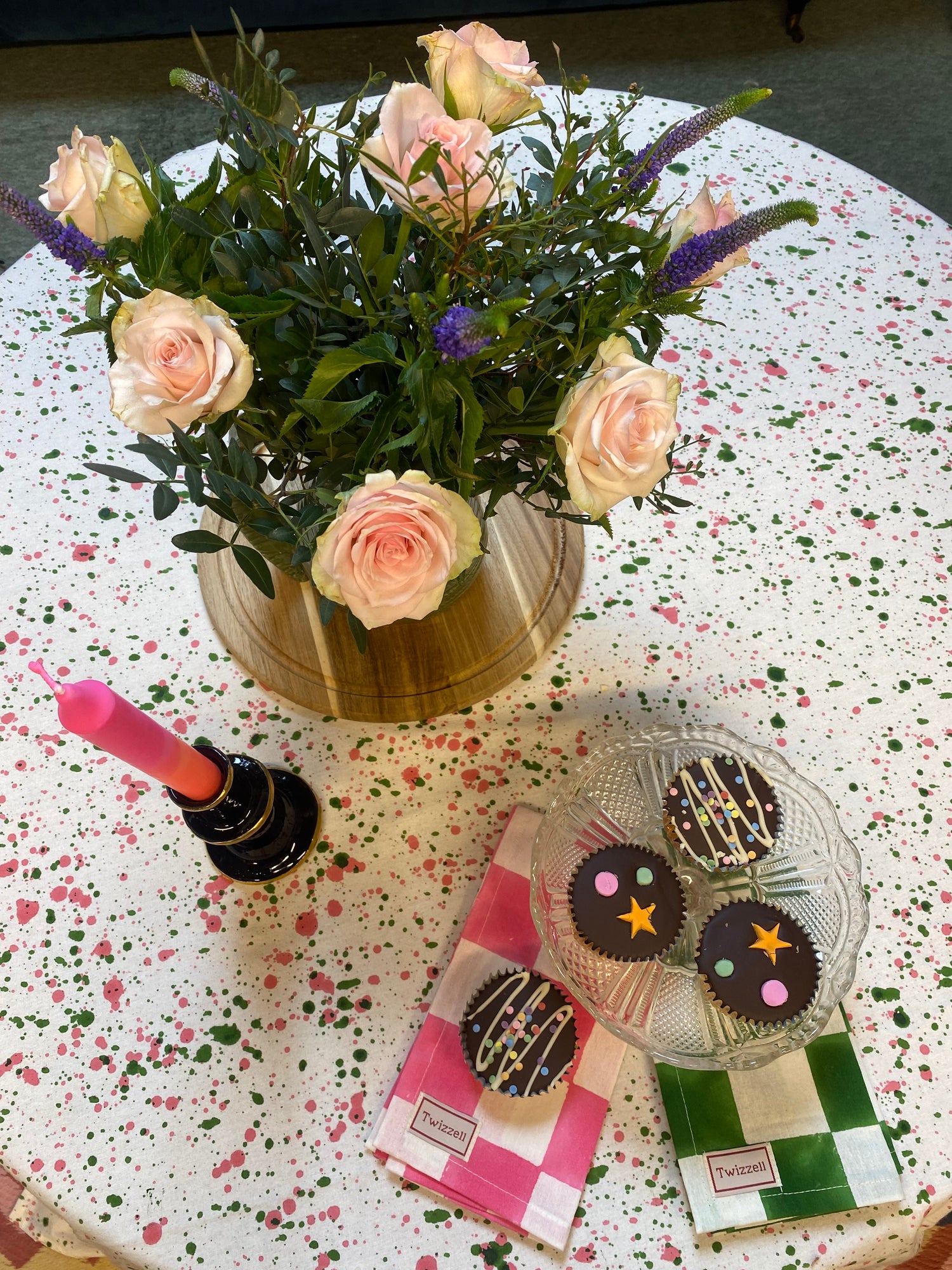 Green &amp; Pink Splatter Tablecloth