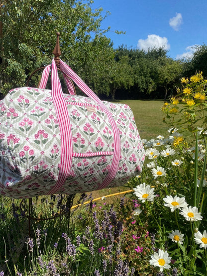 Indian Block Print Weekend Bag - Pink Diamond