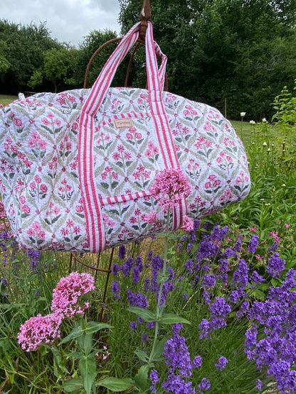 Indian Block Print Weekend Bag - Pink Diamond
