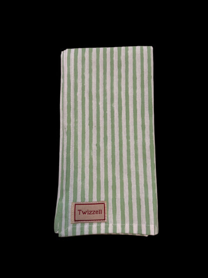 Sage &amp; White Pinstripe Napkin x 4
