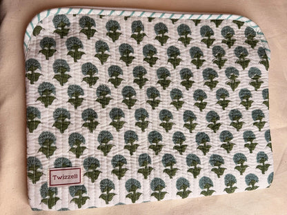 Indian Block Print Laptop Pouch - Mini Blue