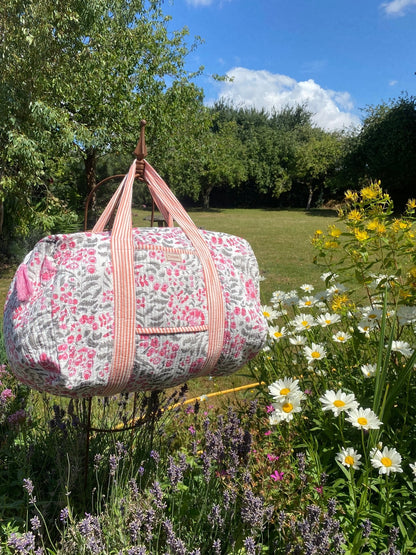 Indian Block Print Weekend Bag - Grey and Pink