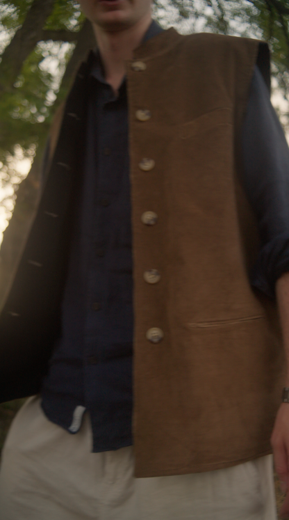Nehru Jacket Navy and Tan Corduroy