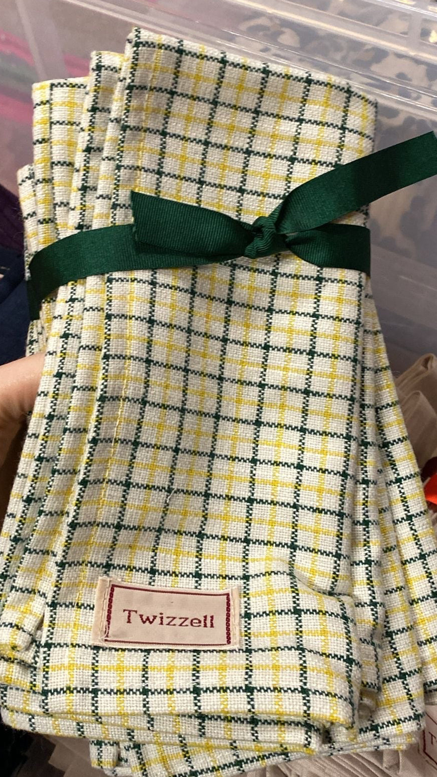 SECONDS Cotton Green and Yellow Check Napkin x 4