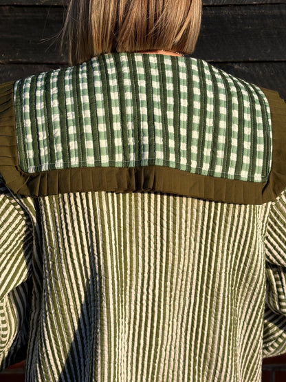 Skye Sailor Collar Reversible Jacket - Green Gingham