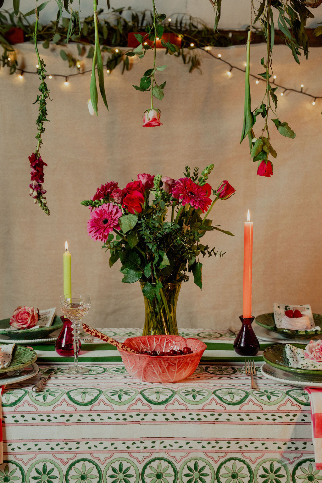 Sicilian Tablecloth - Pink and Green