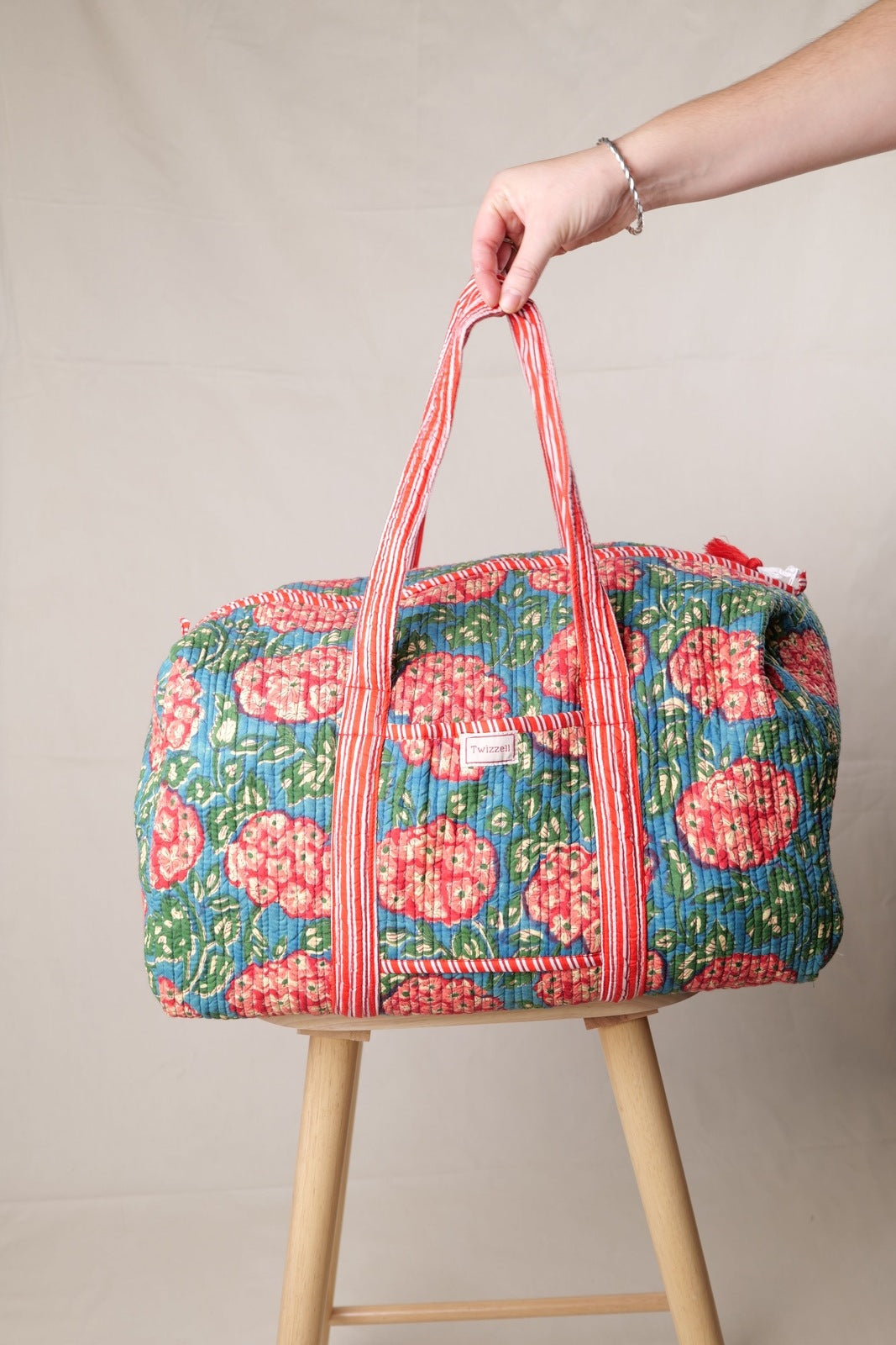 Indian Block Print Weekend Bag - Hydrangea