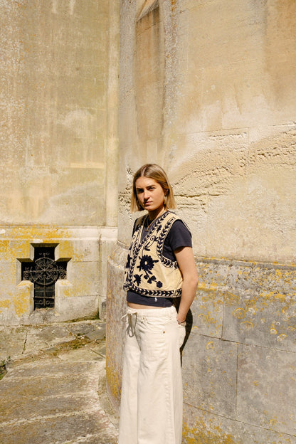 Reversible Cropped Waistcoat - Beige