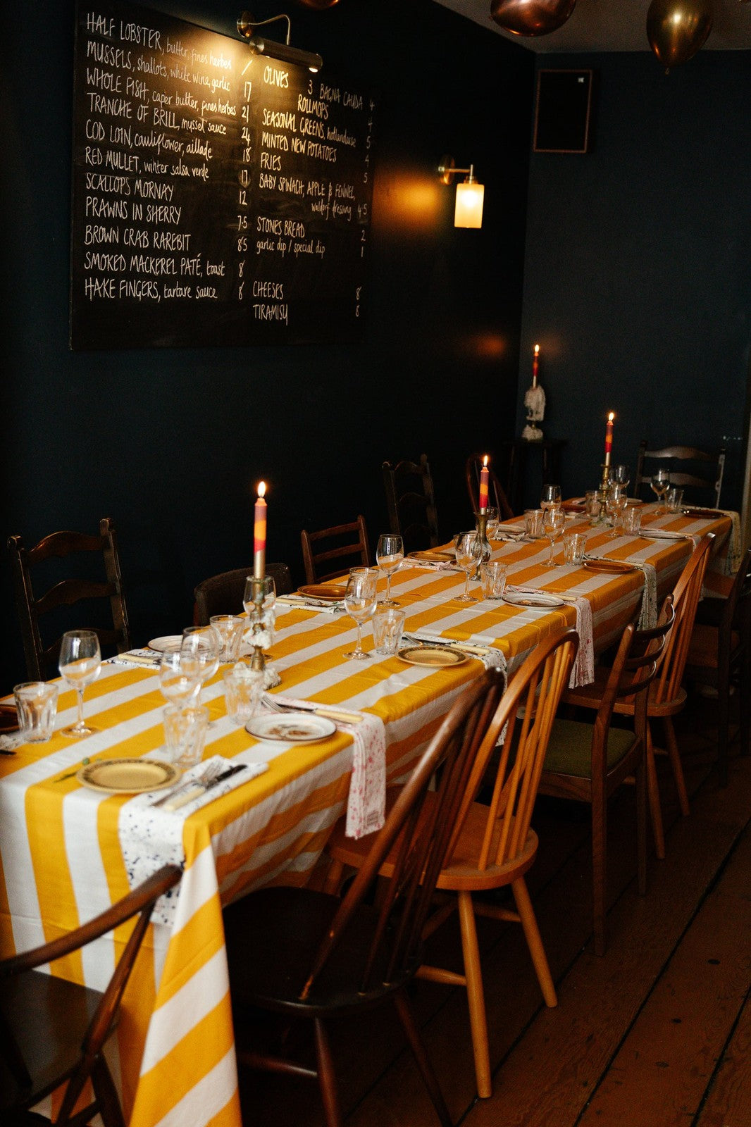 Indian Block Print Tablecloth - Yellow Stripe