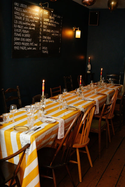 Indian Block Print Tablecloth - Yellow Stripe