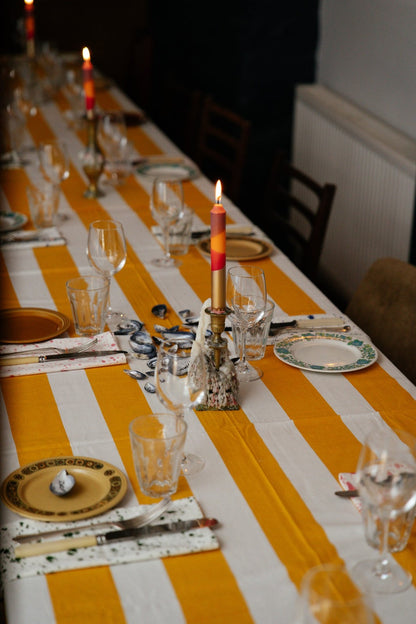 Indian Block Print Tablecloth - Yellow Stripe