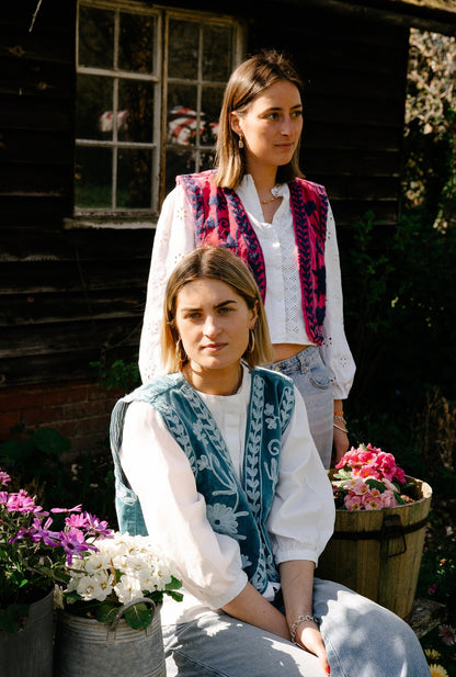 Reversible Cropped Waistcoat - Blue and Pale Blue