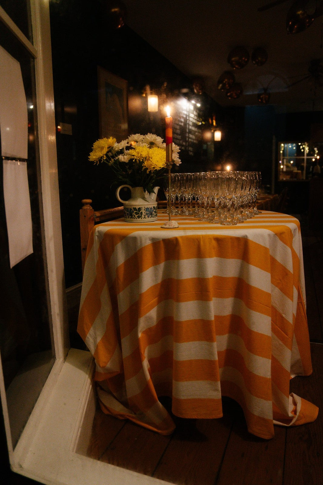 Indian Block Print Tablecloth - Yellow Stripe