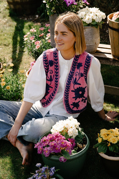 Reversible Cropped Waistcoat - Pale Pink