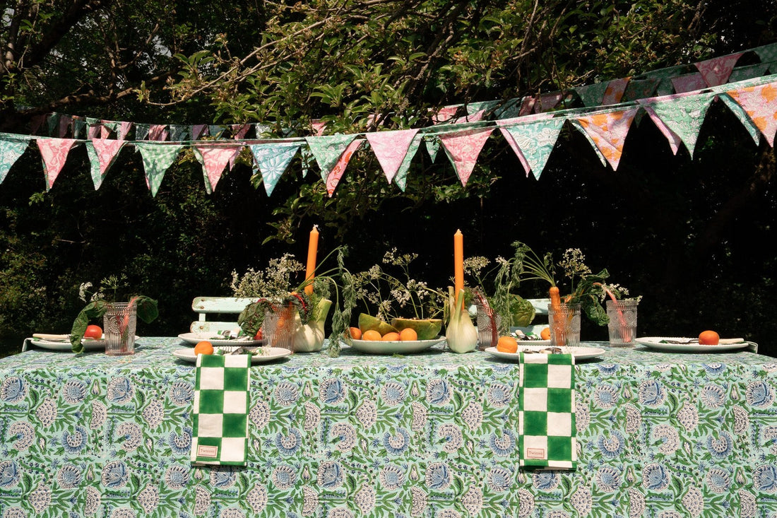 Green and Blue Floral Tablecloth