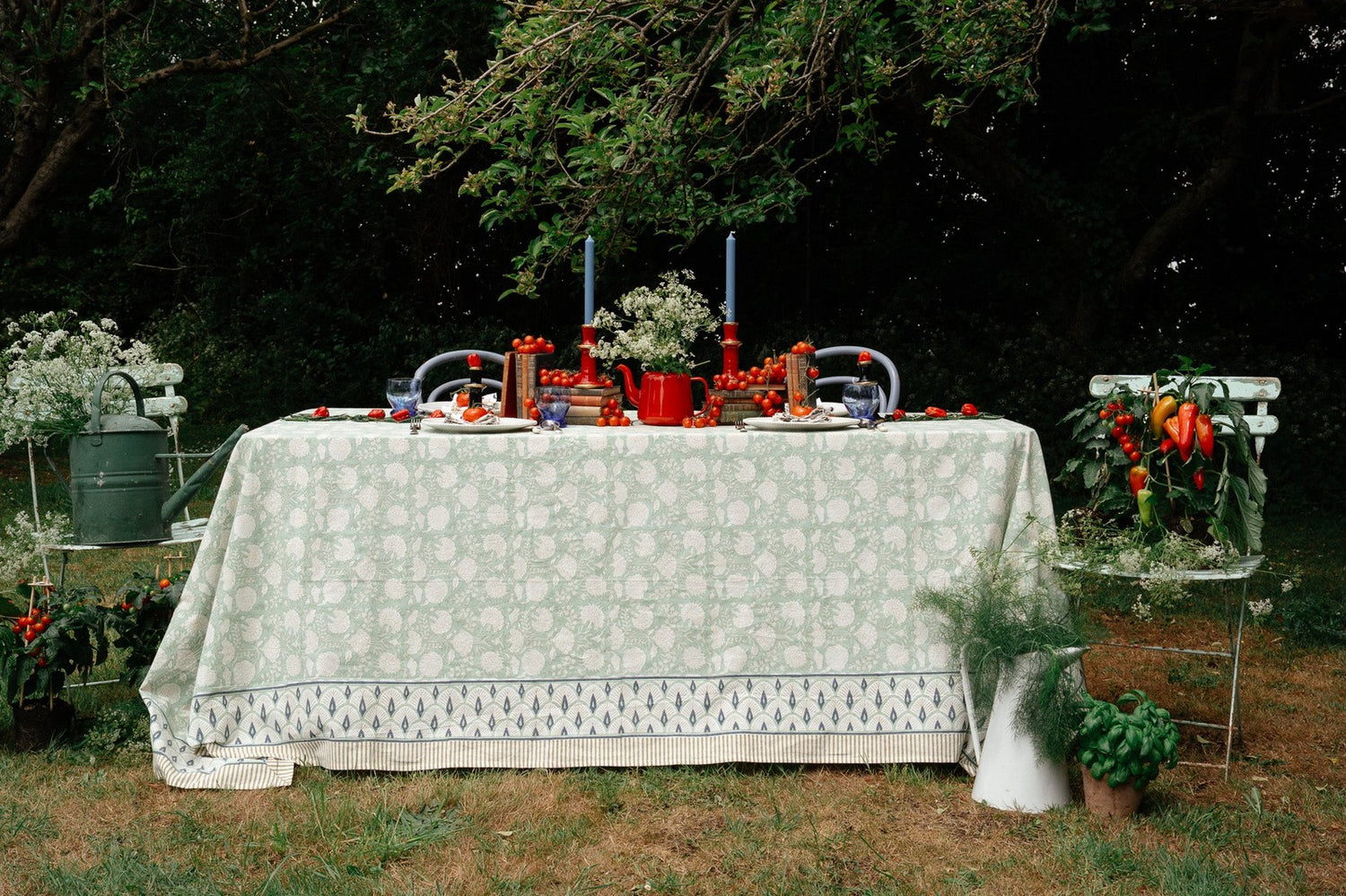 Indian Block Print Tablecloth - Pistachio