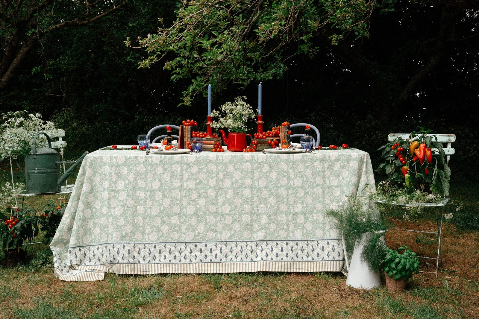 Indian Block Print Tablecloth - Pistachio