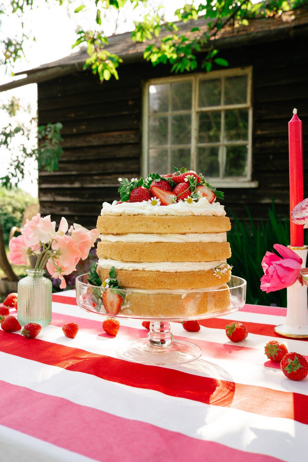 Red, Pink and White Stripe Tablecloth