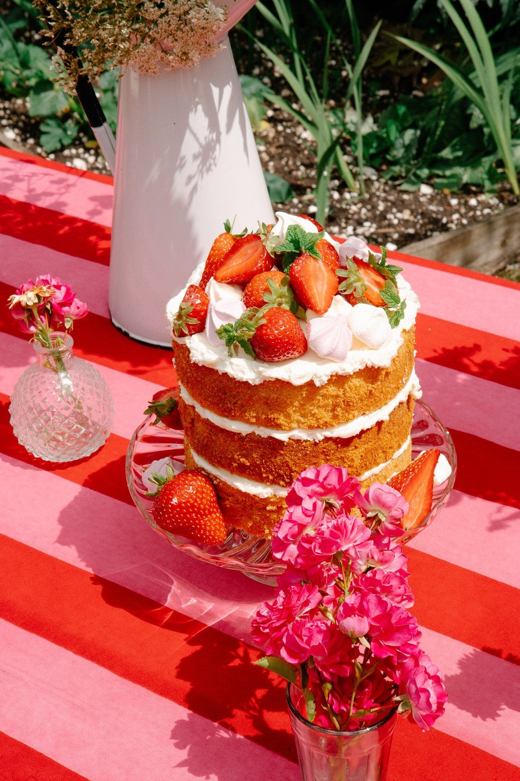 Indian Block Print Tablecloth - Pink and Red Stripe