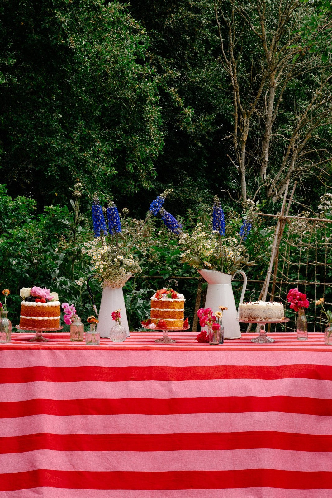 Indian Block Print Tablecloth - Pink and Red Stripe