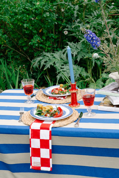 Indian Block Print Tablecloth - Blue and Beige Stripe