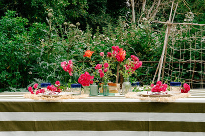 Indian Block Print Tablecloth - Khaki Stripe