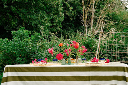 Indian Block Print Tablecloth - Khaki Stripe