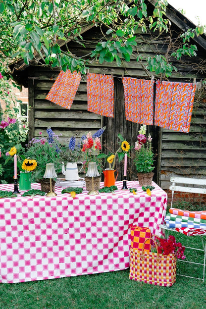 Pink and White Checkerboard Tablecloth