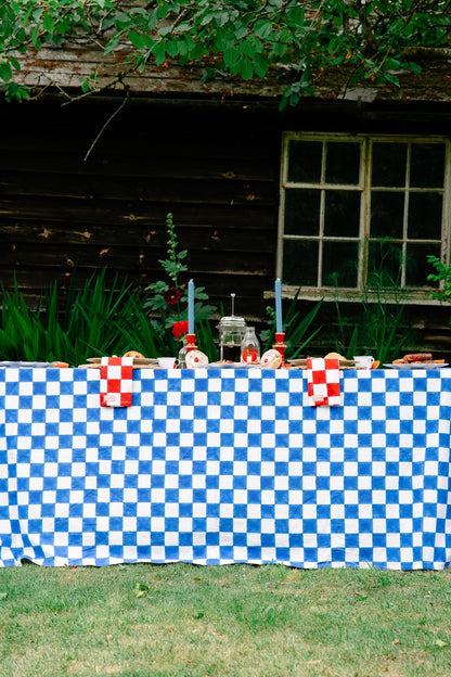 Blue and White Checkerboard Tablecloth