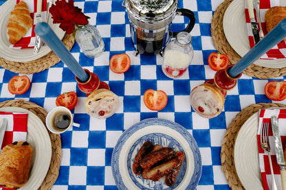 Blue and White Checkerboard Tablecloth