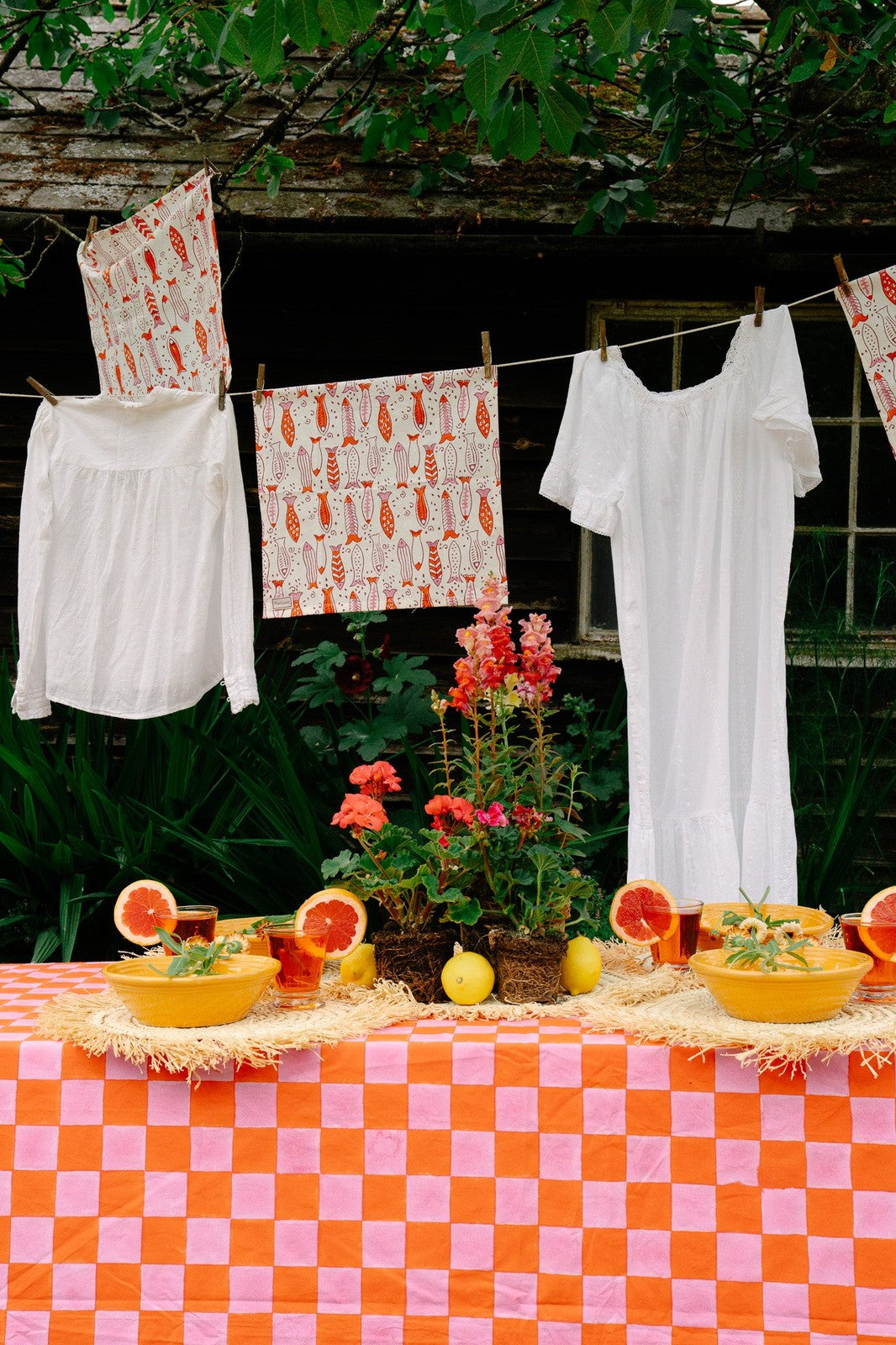 Pink and Orange Checkerboard Tablecloth