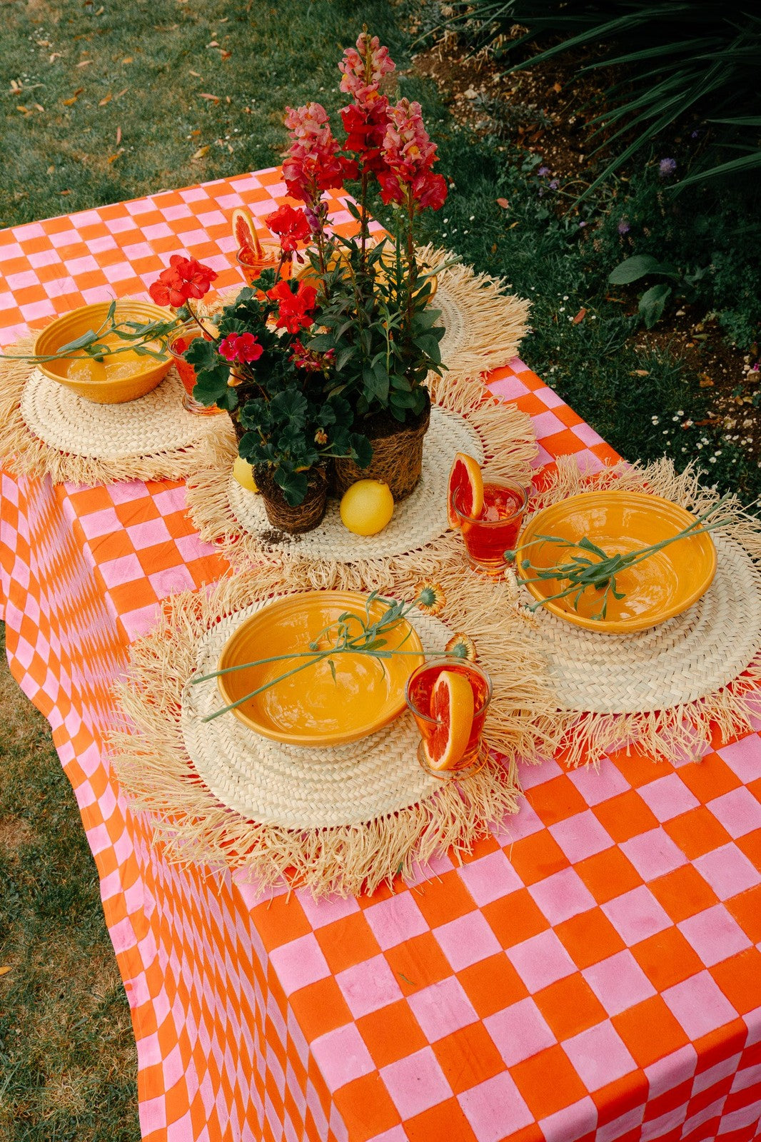 Pink and Orange Checkerboard Tablecloth