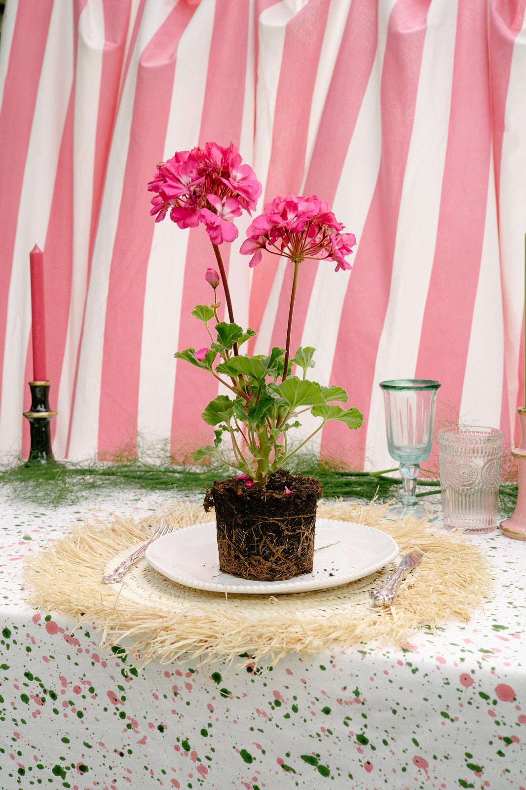 Indian Block Print Tablecloth - Pink Stripe