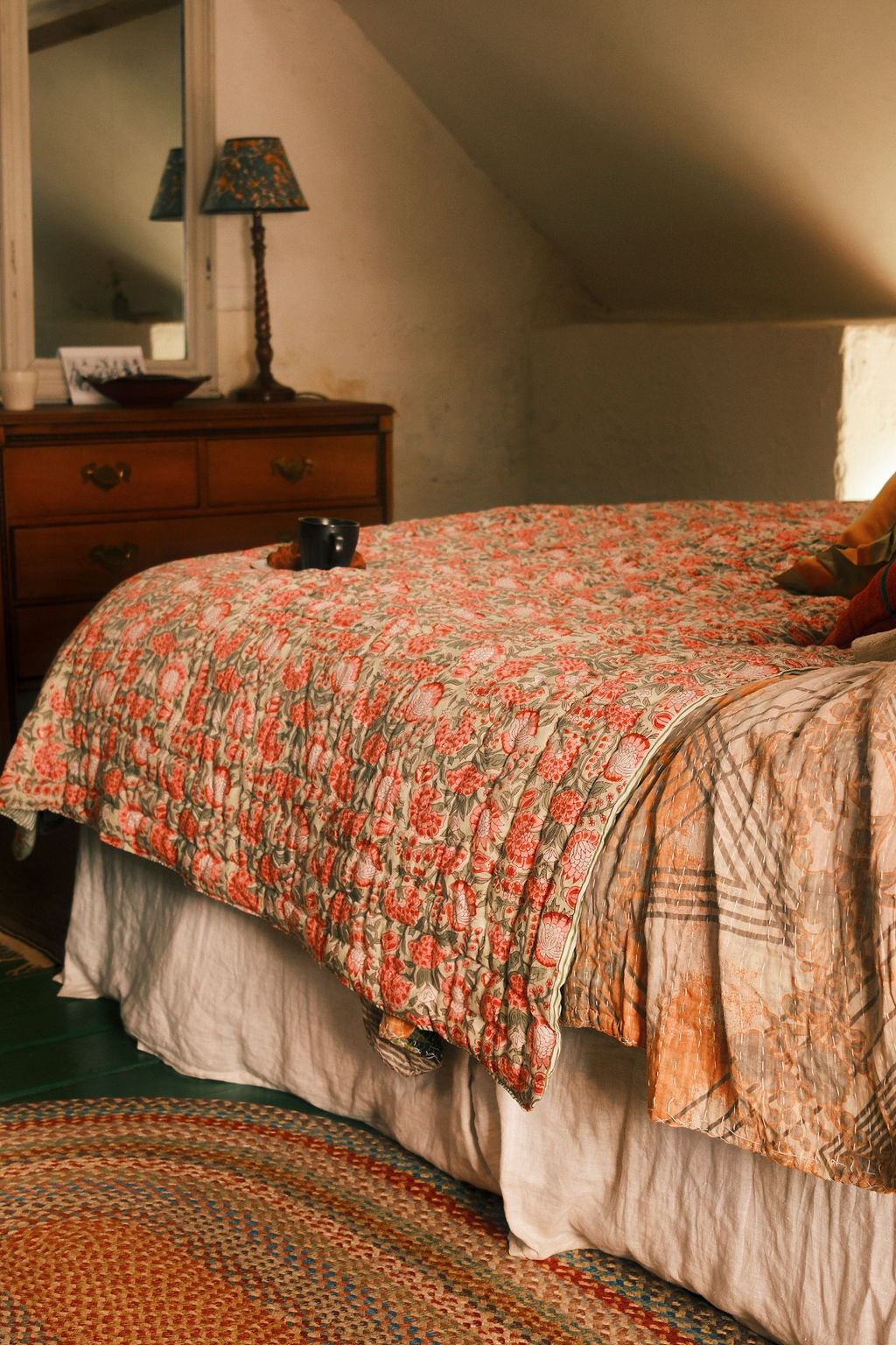 Quilts - Green and Pink Floral with Green Stripe Reverse