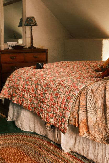 Quilts - Green and Pink Floral with Green Stripe Reverse