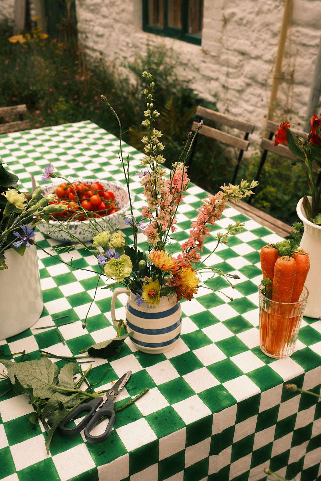 Green &amp; White Checkerboard Tablecloth