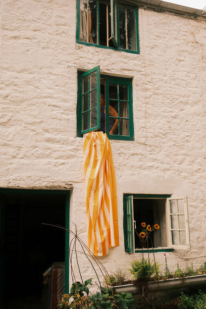 Yellow and White Stripe Tablecloth