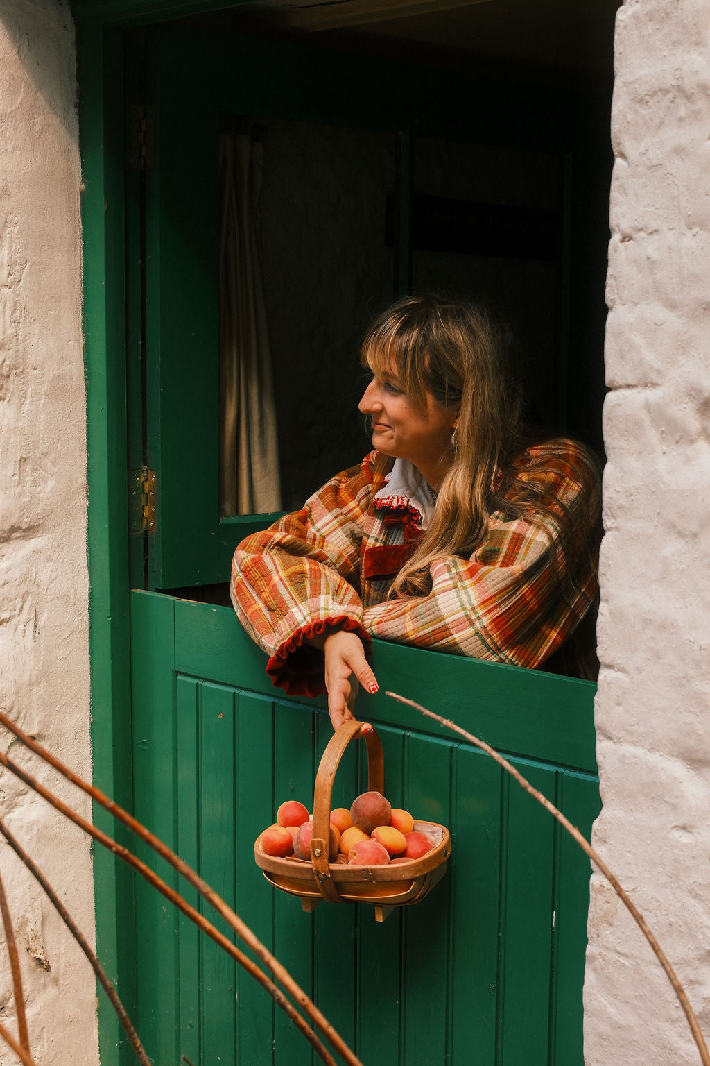 Flora Reversible Jacket - Rust Velvet with Mulberry Tartan Reverse