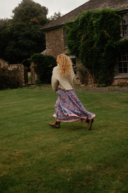Indian Block Print Skirt - Blue and Pink