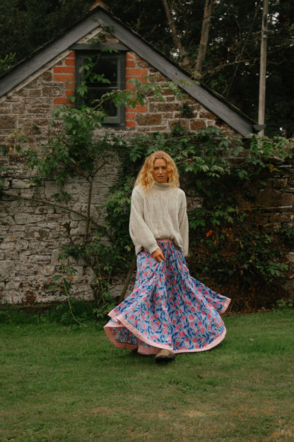 Indian Block Print Skirt - Blue and Pink