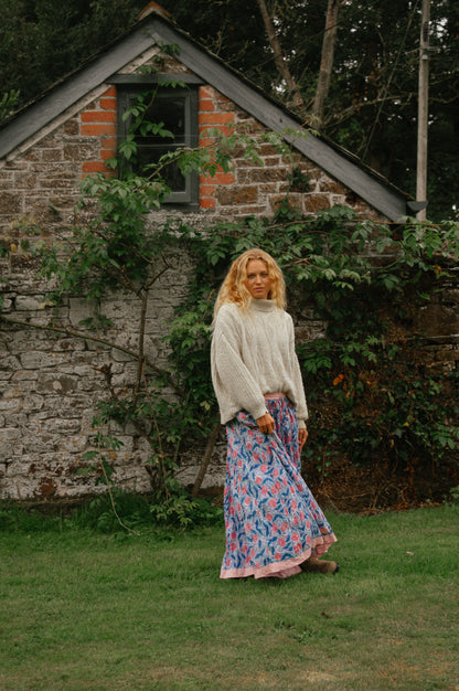 Indian Block Print Skirt - Blue and Pink