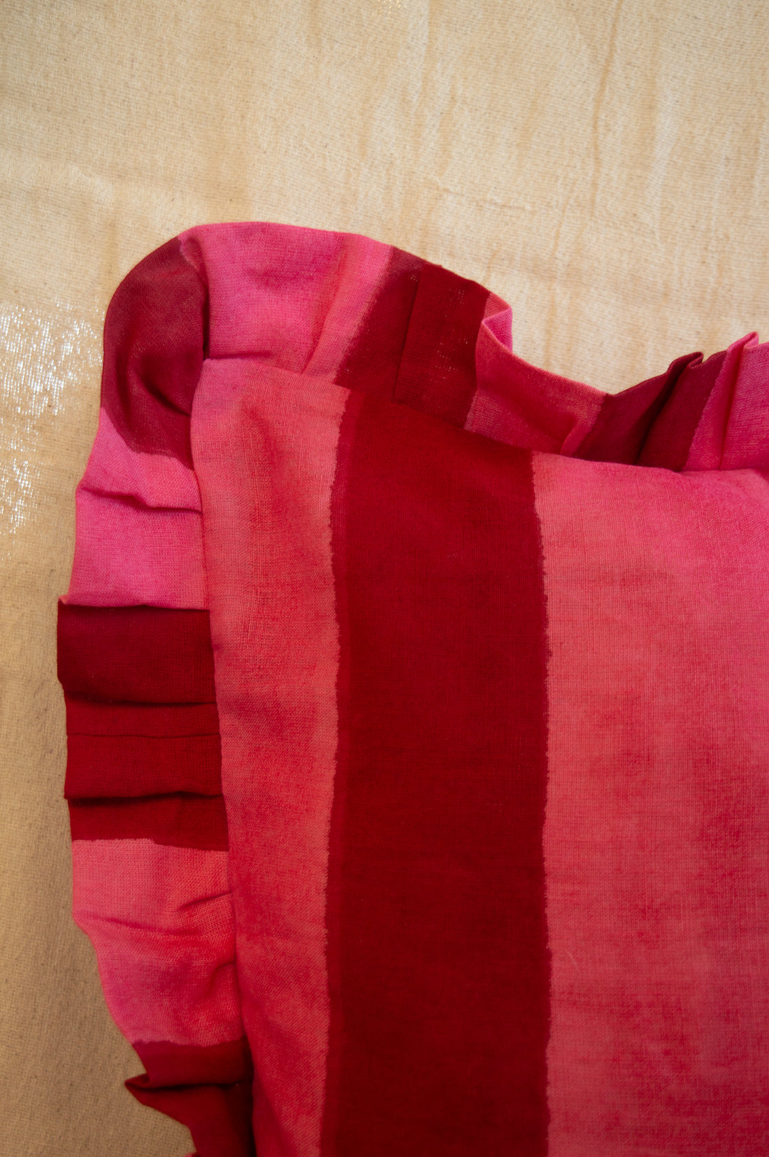 Red and Pink Linen Striped Cushion Cover