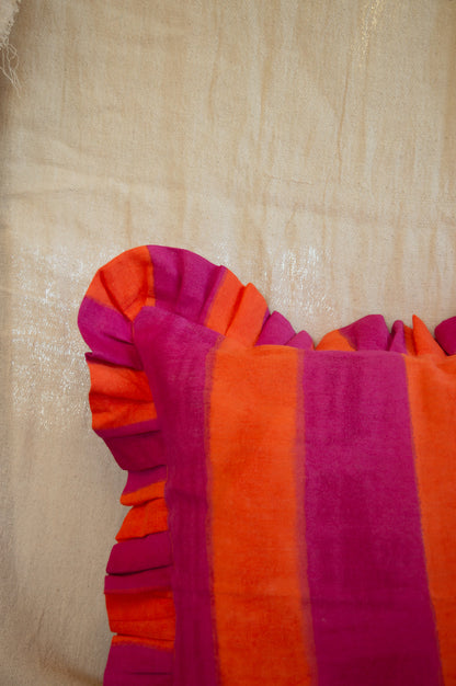 Orange and Pink Linen Striped Cushion Cover