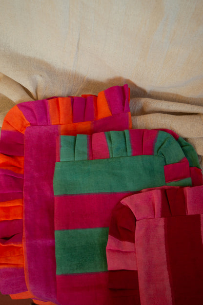 Ruffle Linen Cushion Cover - Pink/Orange