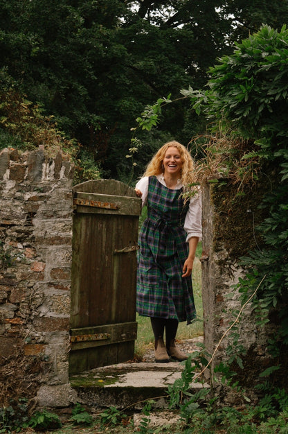 Pinny Dress - Green, Navy and Pink Tartan