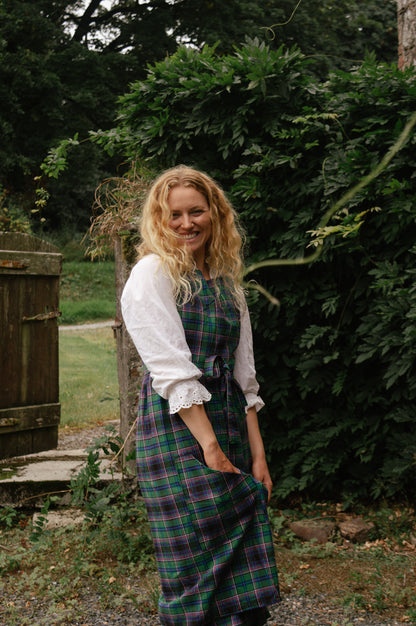 Pinny Dress - Green, Navy and Pink Tartan