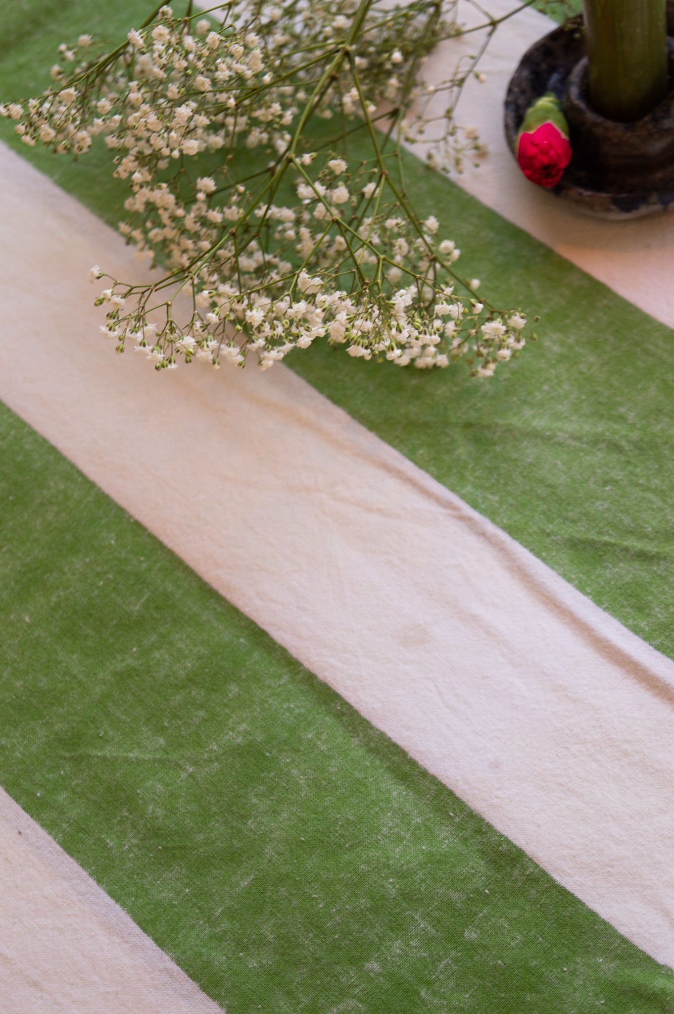 Indian Block Print Tablecloth - Sage Stripe