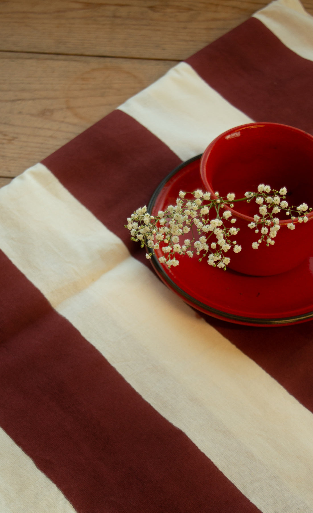 Indian Block Print Tablecloth - Merlot Stripe