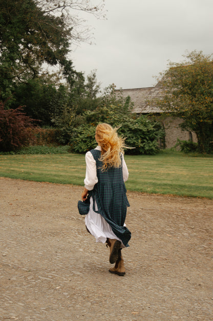 Pinny Dress - Navy and Green Tartan