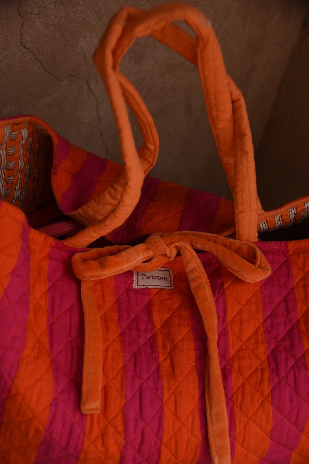 Roma Reversible Basket Bag - Pink and Orange Stripe